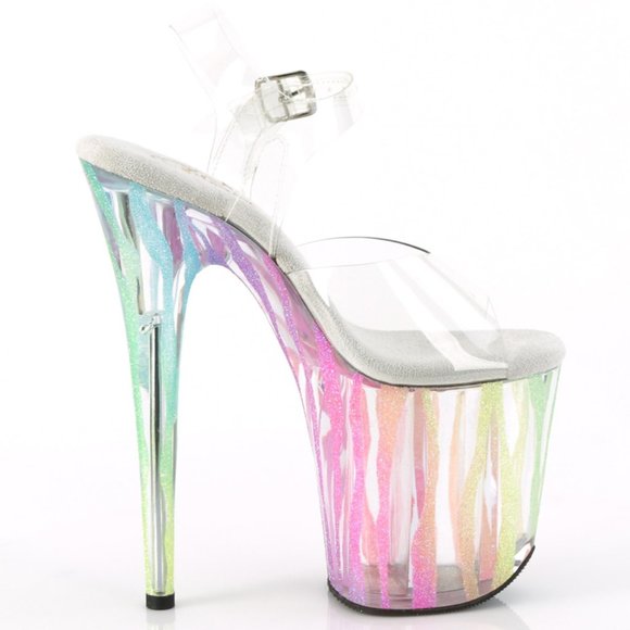 Rainbow Glitter Zebra Platform Clear High Heel Shoes - Picture 3 of 5